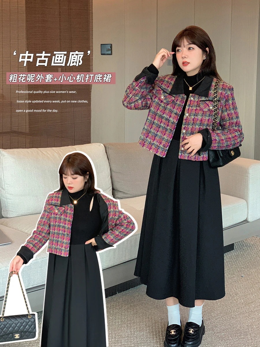 【ぽちゃまに】 秋冬 上下セット 格子柄 母のスーツセット 大きいサイズ 体型カバー レディース 卒業式 卒園式 メガ割30%までに制限