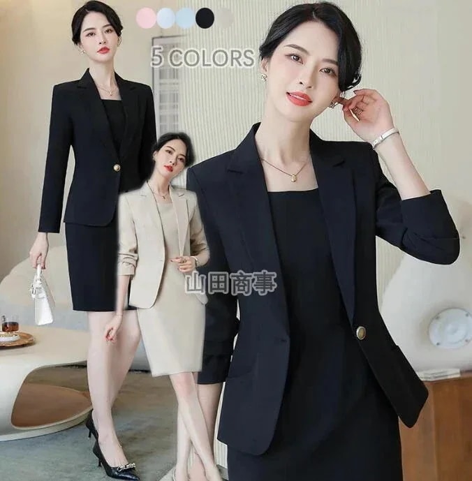 20%底値新しいデザイン！レディーススーツセット ジャケット+ワンピース２点セット 女性 ビジネススーツ ワンピーススーツ 長袖 5色 シンプル オフィス 通勤 就活 面接 事務服 制服 入学式入社卒
