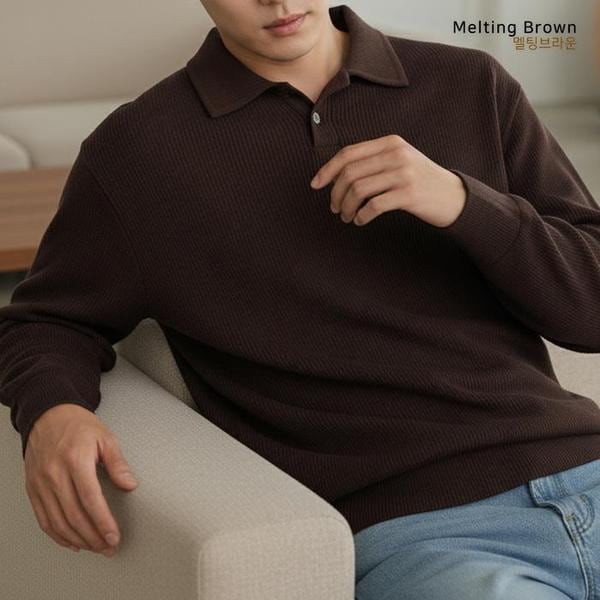 男性オーバーフィットオープンカラーニットTシャツ AM26