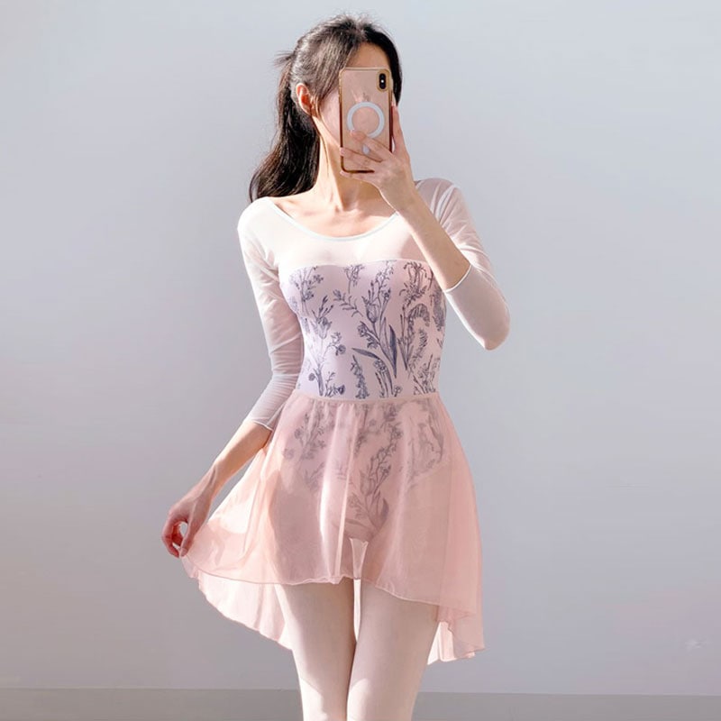 Glory 7分丈 メッシュレオタード 韓国バレエ服 ジゼルレオタード 大人バレエ服 趣味バレエ服 半袖レオタード Vデニエールレオタード