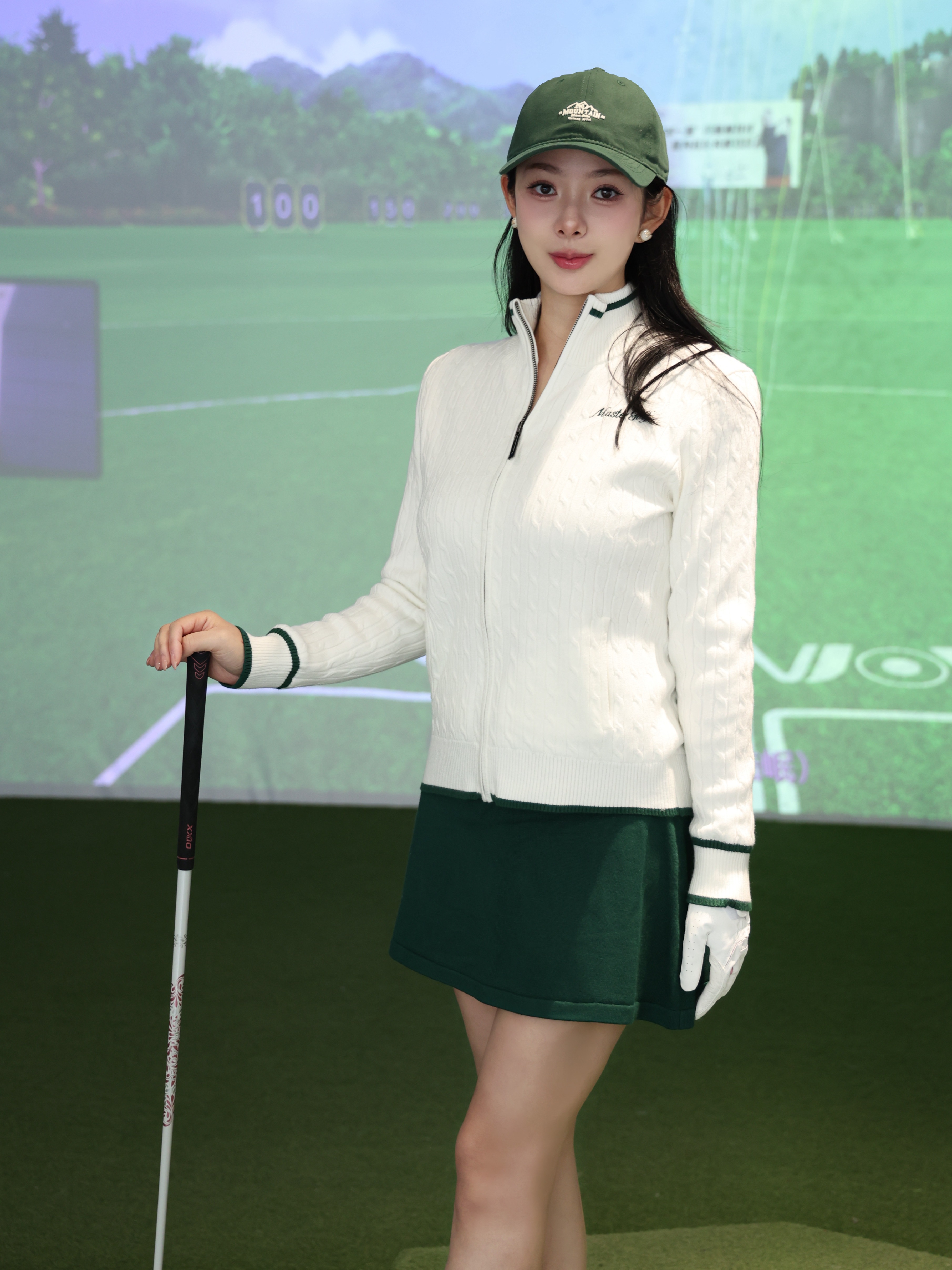 2026新作 ゴルフウェア スカート ニット 長袖 ホワイト グリーン レディース ゴルフ スポーツ