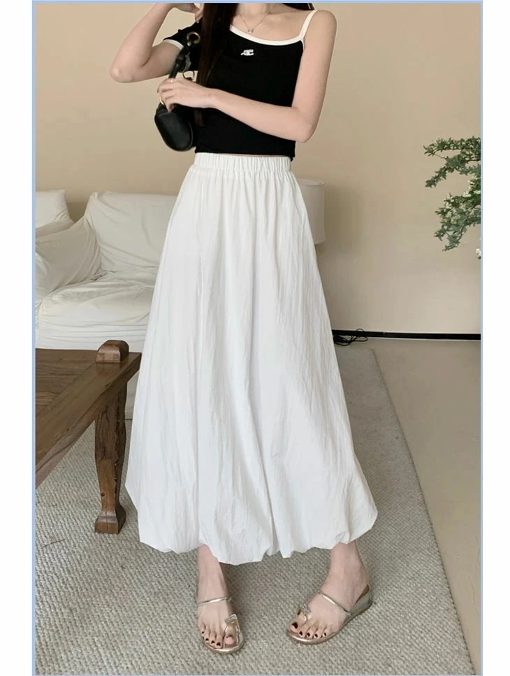 スカート バルーンロングスカート ロングスカート レディース ミモレ丈 Aラインスカート 秋 つぼみスカート Aライン 無地 シンプル フレアスカート ふわふわ スカート カジュアル フ