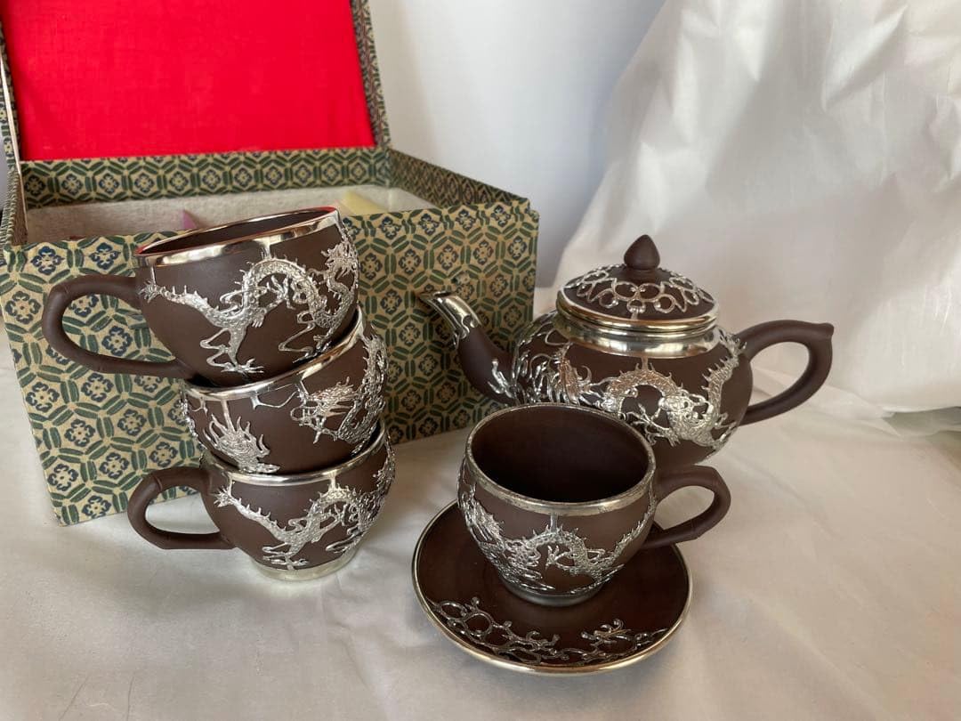 錫細工 中国古美術 中国一絶 陶器 ティーセット 4客