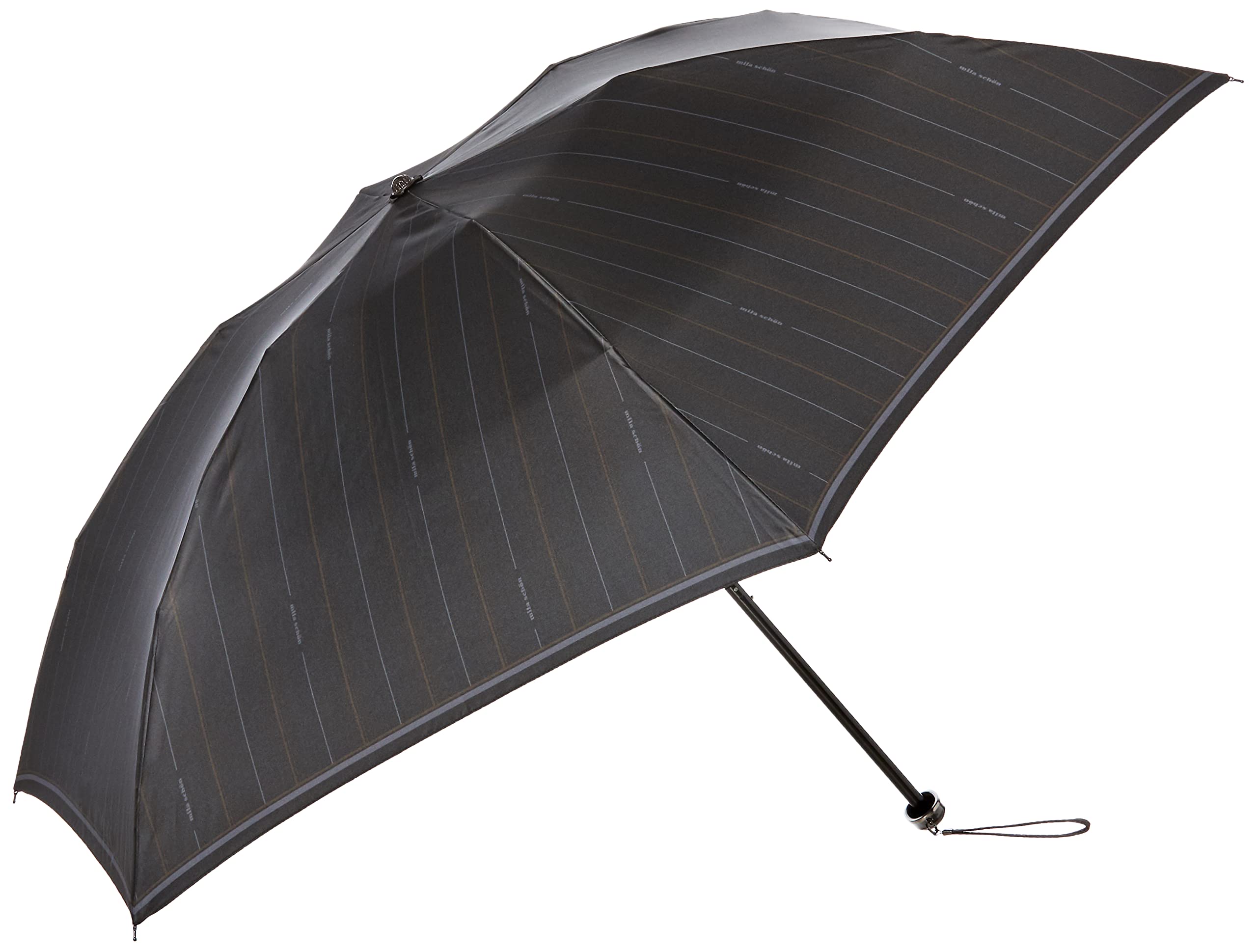 [ムーンバット] 紳士折りたたみ傘 Mila schon(ミラショーン) ツイルプリント ストライプ 紳士傘 折りたたみ傘 メンズ ブラック 親骨の長さ：約55