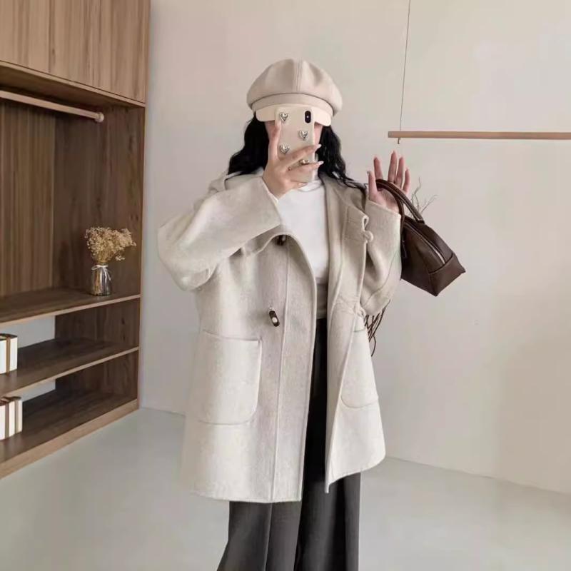 秋服 レディース ファッション オシャレ カワイイ シンプル 大人カワイイ 大きいサイズ ウール コート フード付き 韓国スタイル カジュアル