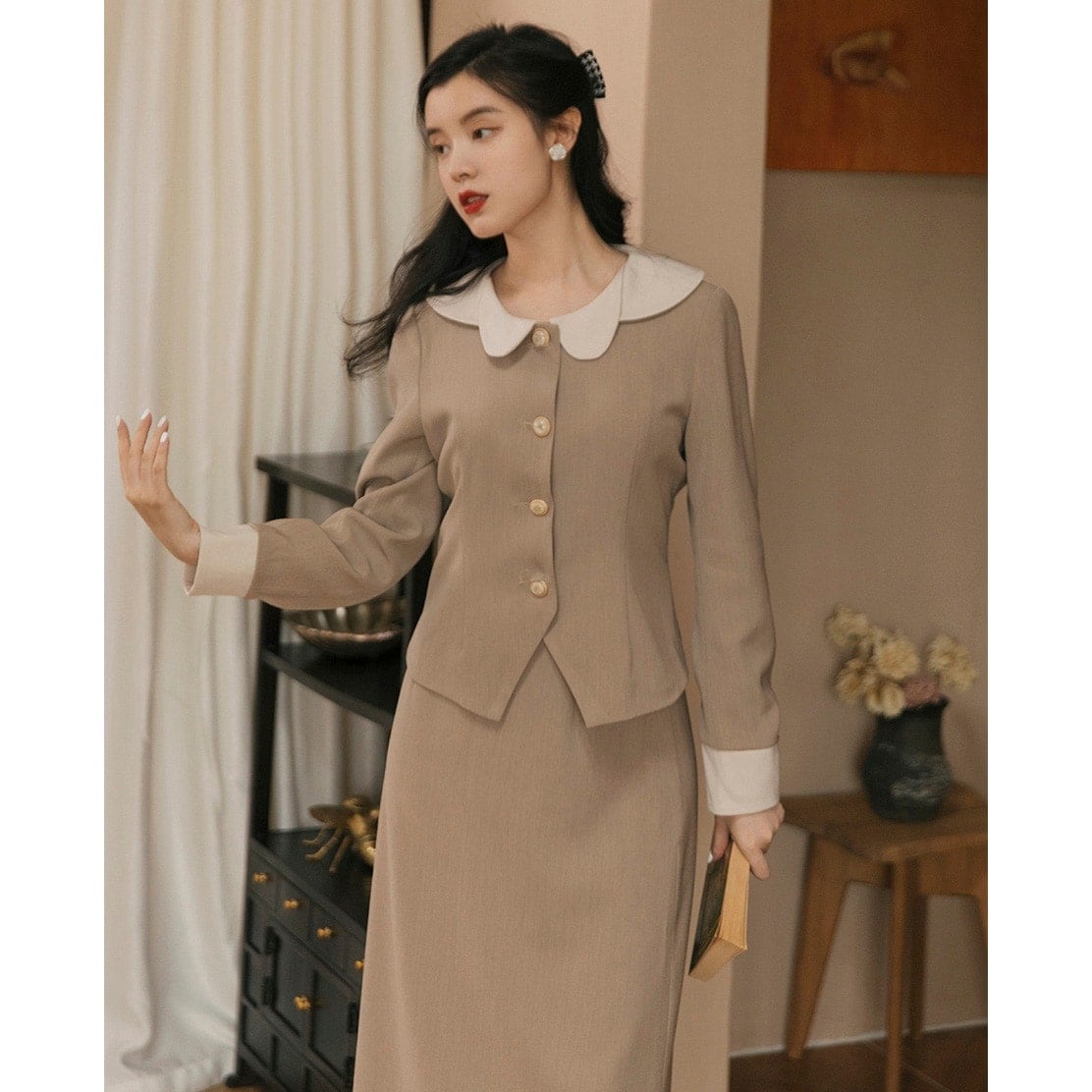 セットアップ レディース トップス ブレザー ジャケット プリーツスカート 2点セット ロング丈