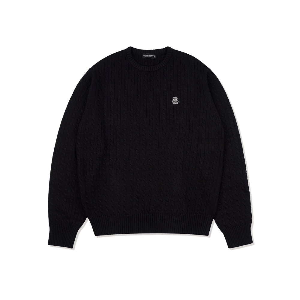 ファビュラスアーカイブユニセックスクルーネックミニケーブルニットブラック (FCD1KT211M)