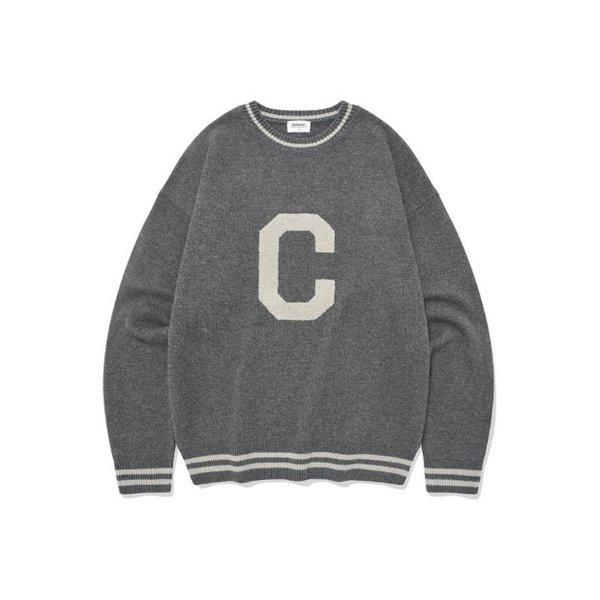 M 長袖Tシャツ CQK CO2403KT05-MG ビッグCロゴ クルーネック ニット メランジグレー