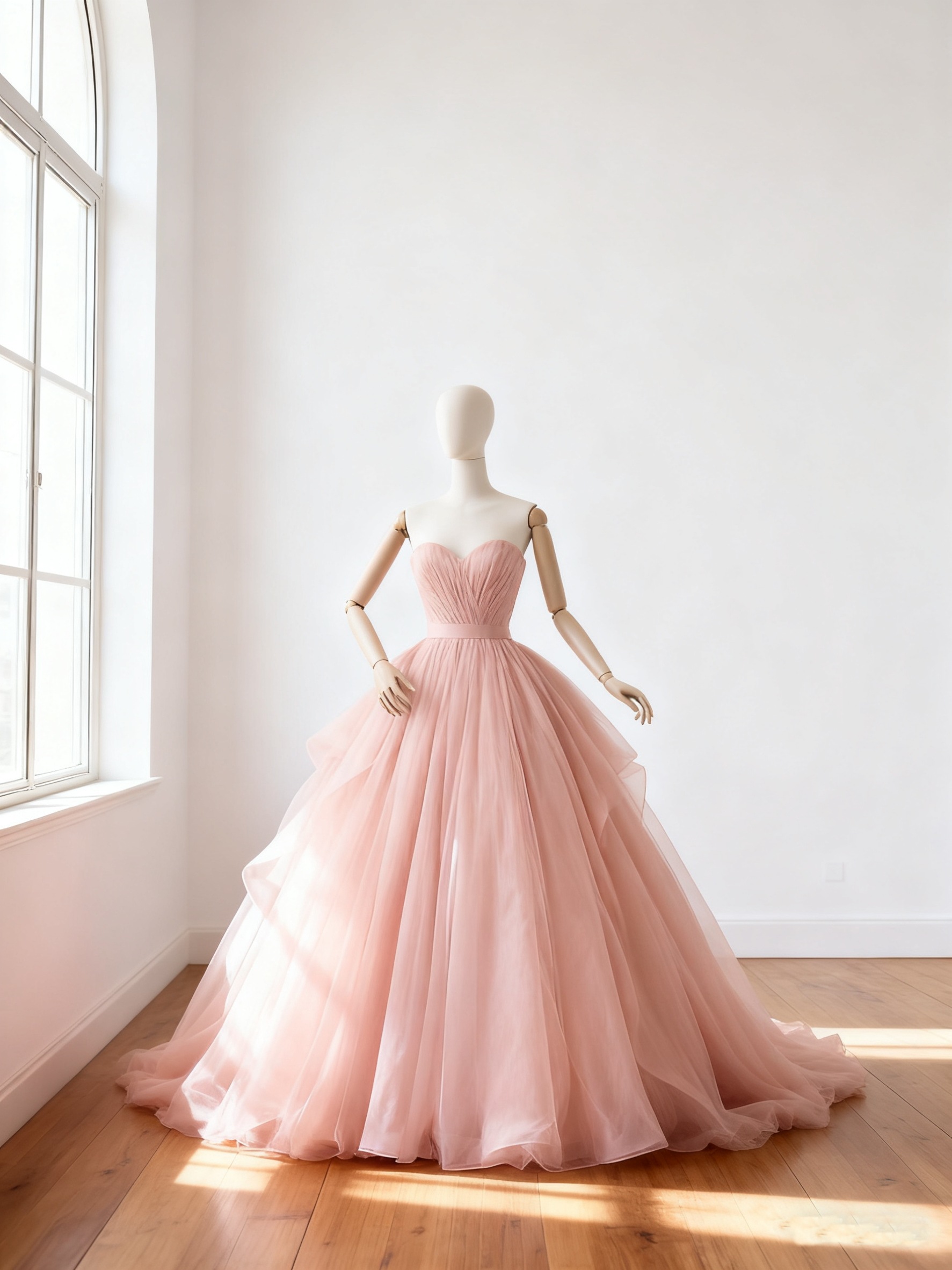 カラードレス 薄ピンク ソフトチュール 華やかなトレーン ビスチェドレス 色直し 結婚式 前撮り