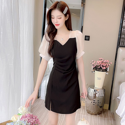 ドレス ワンピース ワンピースドレス ワンピドレス カジュアルドレス ミニ ミニ丈 ショート ショート丈 膝丈 ひざ丈 膝下 袖あり 半袖 Vネック シフォン スリット サイドスリット