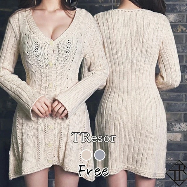 【即納】ワンピース レディース ニットワンピース 秋冬 ロングワンピース 長袖 秋 ニット ワンピース 大きいサイズ ワンピース ひざ丈 Vネック 大人可愛い 可愛い かわいい