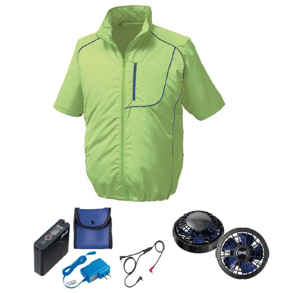 KU91720空調服 ポリ製 半袖 FAN2400SPBB/LISUPER1 ライム緑xネイビー4L