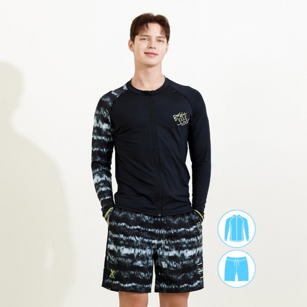 (ベーシックエル) ベーシックエルメンズジップアップラッシュガードビーチショーツセット BEM-W919K