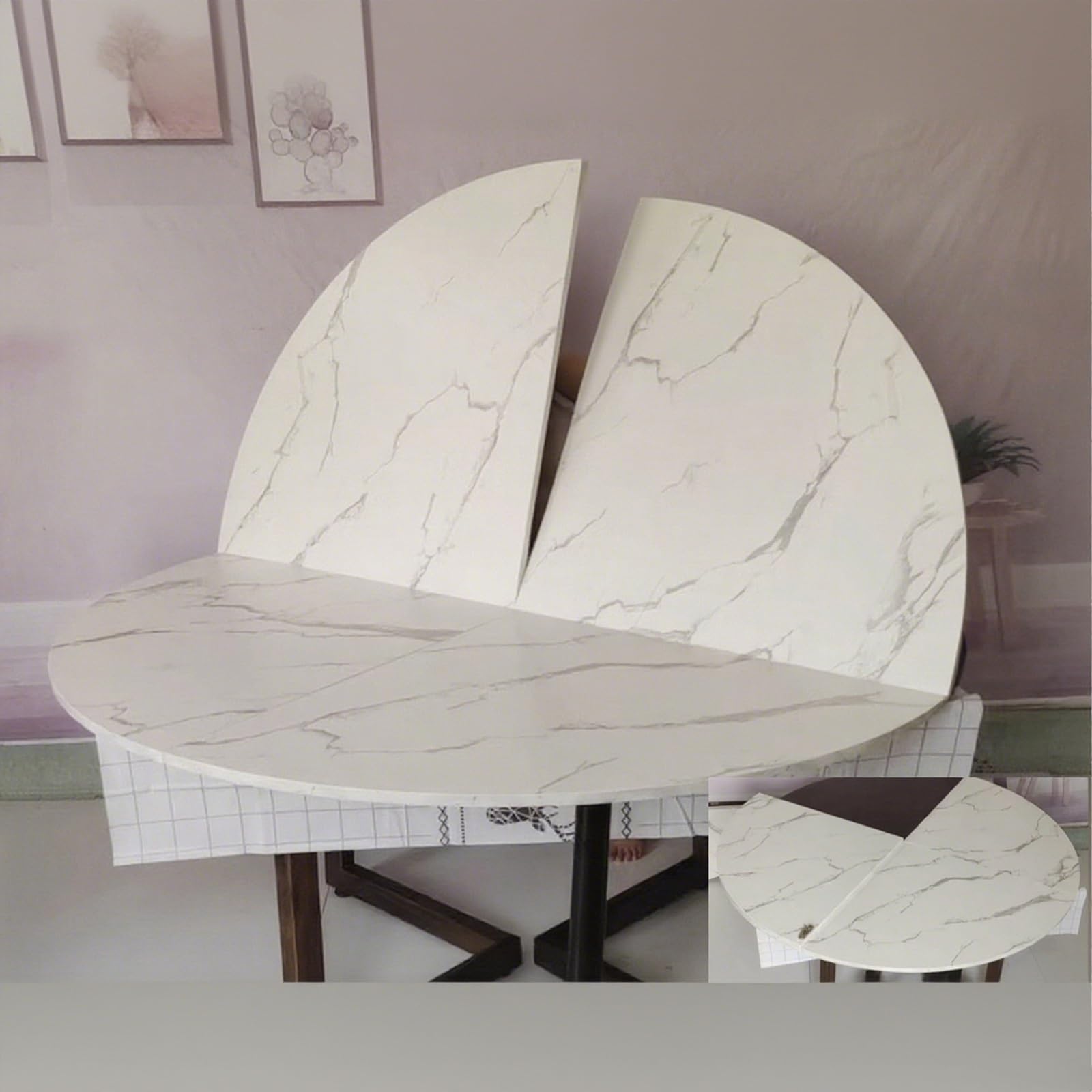大型折りたたみ式ラウンドテーブルトップエクステンダーラウンド折りたたみテーブル(Stone 120cm/47.2in)