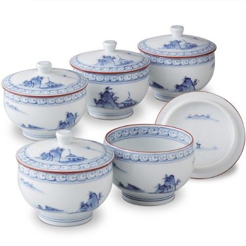 有田焼 総手描き 洸琳窯 京山水絵 汲出揃(湯呑み5客セット)