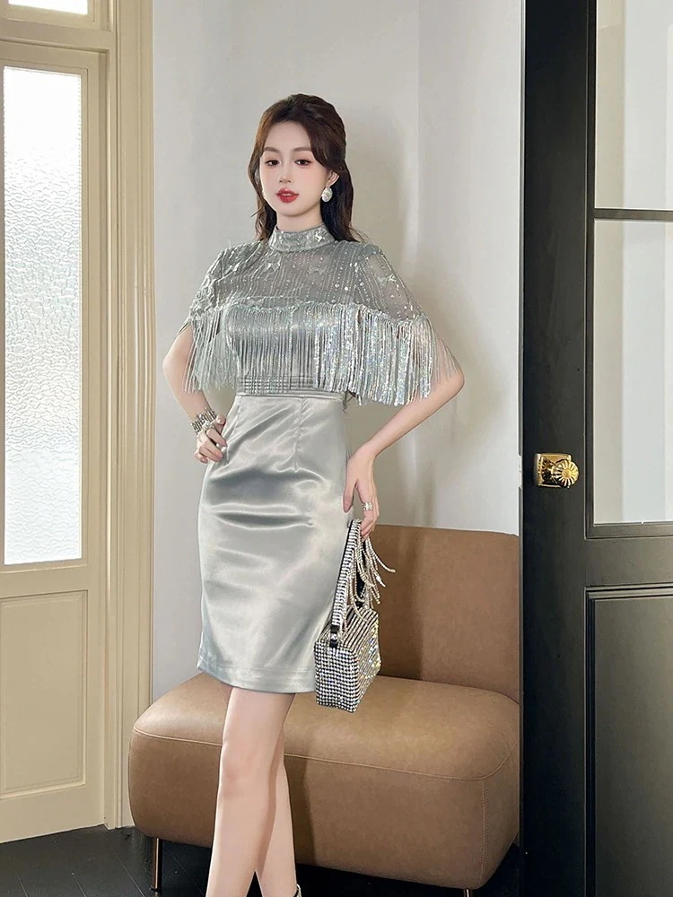 2025夏新品 フリンジ ショートワンピ 誕生日 ドレス パーティー キャバ 大人 同窓会 披露宴 卒業式 結婚式 演奏会 ウェディング 二次会 メガ割30%までに制限