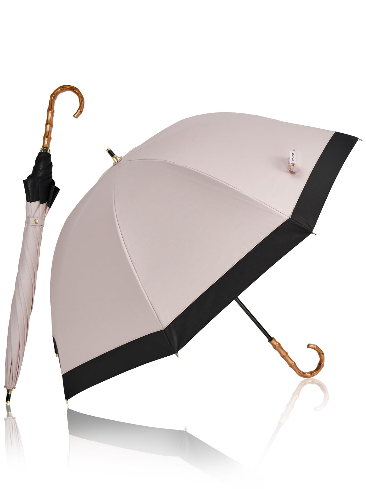 KIZAWA 日傘 長傘 シルキー光沢生地 深張り 親骨55cm 焼き竹風持ち手 uvカット 100 遮光 完全遮光 レディース 軽量 大きいサイズ 遮熱 風に強い 暑さ対策