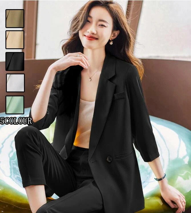 洗えるスーツ 着痩せ レディース フォーマル 大きいサイズ セットアップ 通勤 OL 7分袖トップス+9分丈パンツ 2点セット ママ 入学式 卒業式 カジュアル ビジネス パンツスーツ 結婚式 オフィ