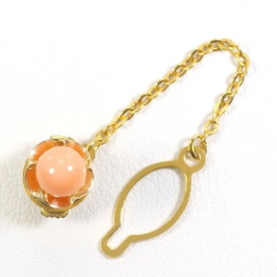 K18 18金 YG イエローゴールド 合金 ピンブローチ サンゴ ジュエリー