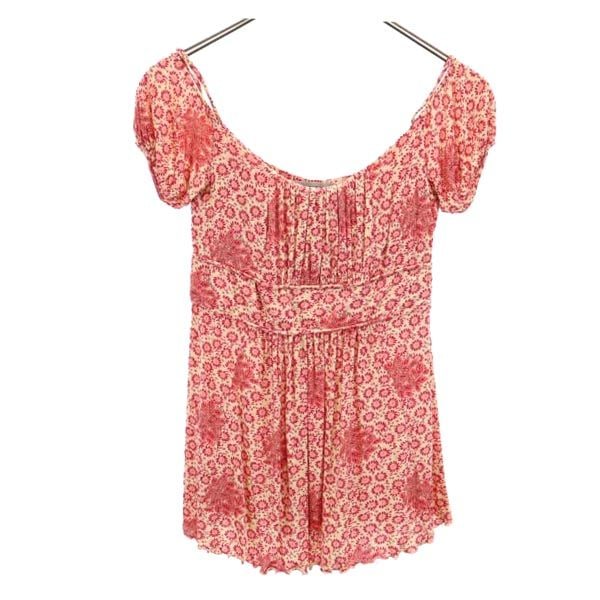 イタリア製 総柄 半袖 カットソー M レッド系 サイドジップ レディース