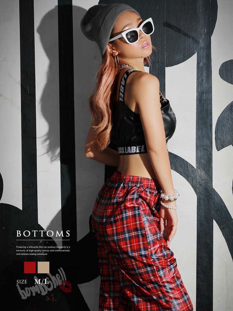 パンツ・サルエルパンツ サルエルパンツ タータン チェック柄 アンクル丈 ボトムス 体型カバー きれいめ レッスン着 イベント ダンス衣装 bombshell