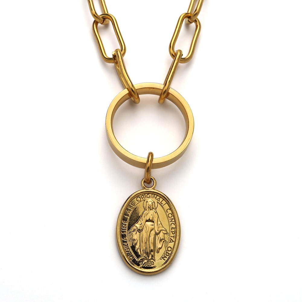 ステンレス マリアコインネックレス　 [n680]