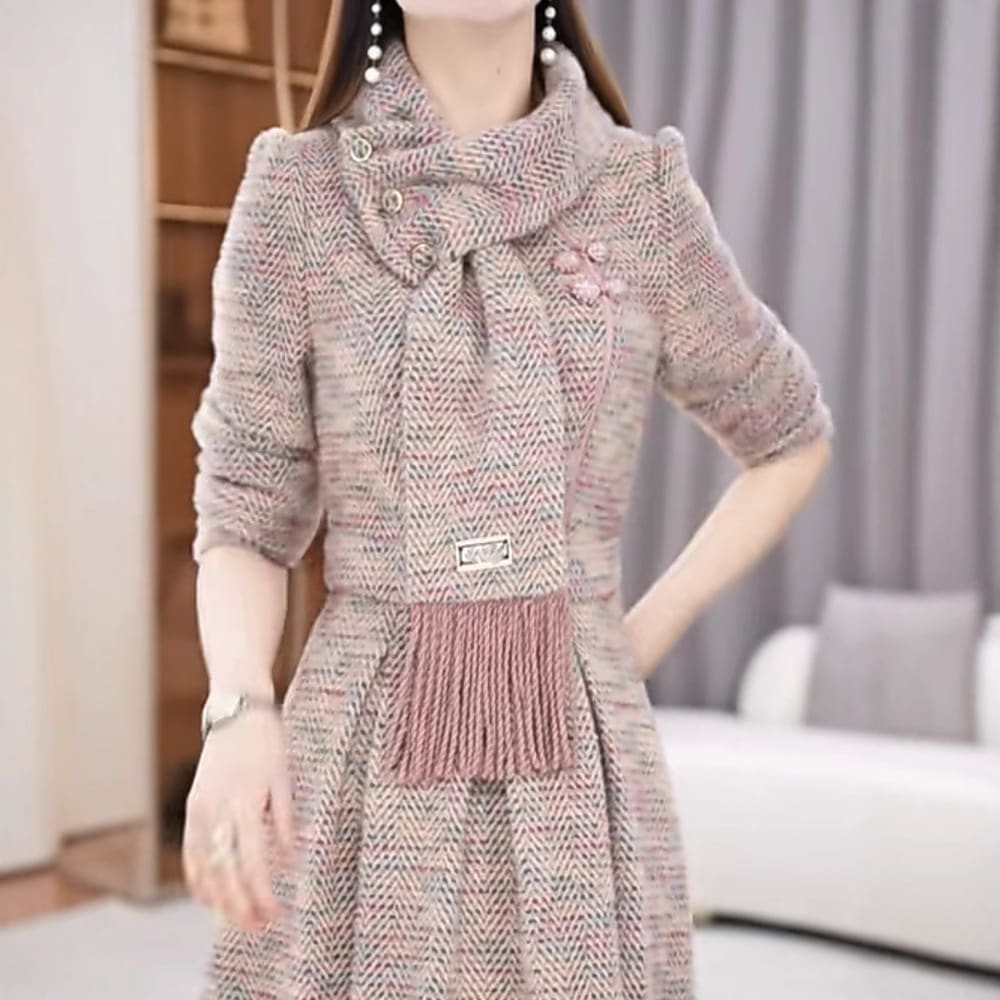 秋冬の新しい日にマフラーを贈る25サイズの婦人服ワンピースは肉を隠して痩せることができて太って腰を収めて痩せることができます