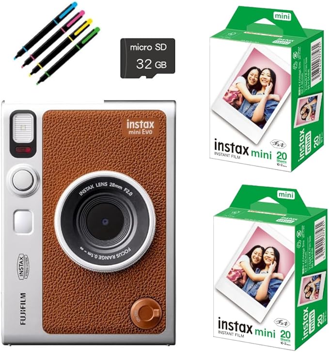 チェキ Evo ハイブリッドインスタントカメラ instax mini Evo ブラウン＆チェ