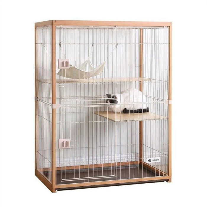 猫 ケージ キャットケージ 多頭飼い 2段 大型 耐久性 木製フレーム 便利 簡単開閉 ハンモック付 広々 猫ゲージ 留守番 保護 脱走防止 多頭