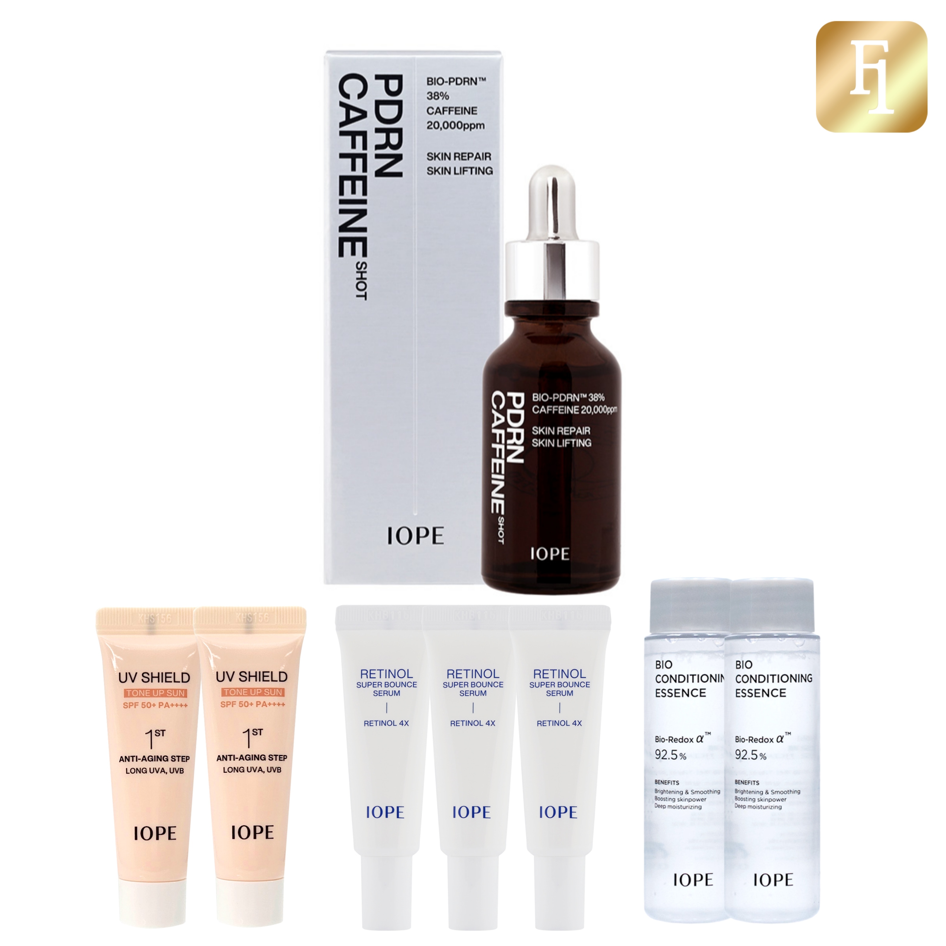 PDRN カフェインショット 30ml+レチノール スーパー バウンス セラム10mlx3個+バイオコンディショニングエッセンス48mlx2個+UVシールドトーンアップ サン10mlx2個 6,848円