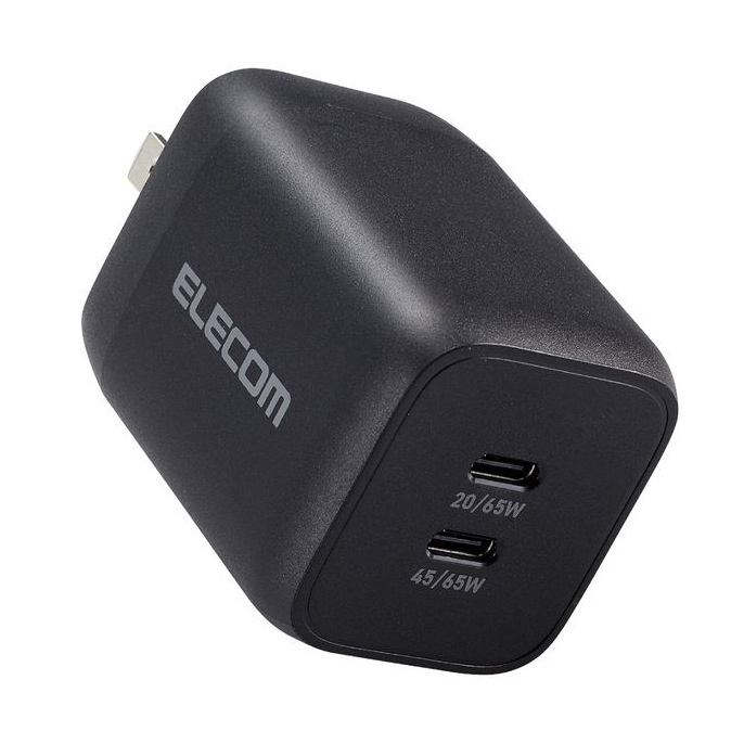 エレコム MPA-ACCP4365BK AC充電器 PD PPS対応 合計出力 65W Type-C×2 折りたたみプラグ（ブラック） MPAACCP4365BK