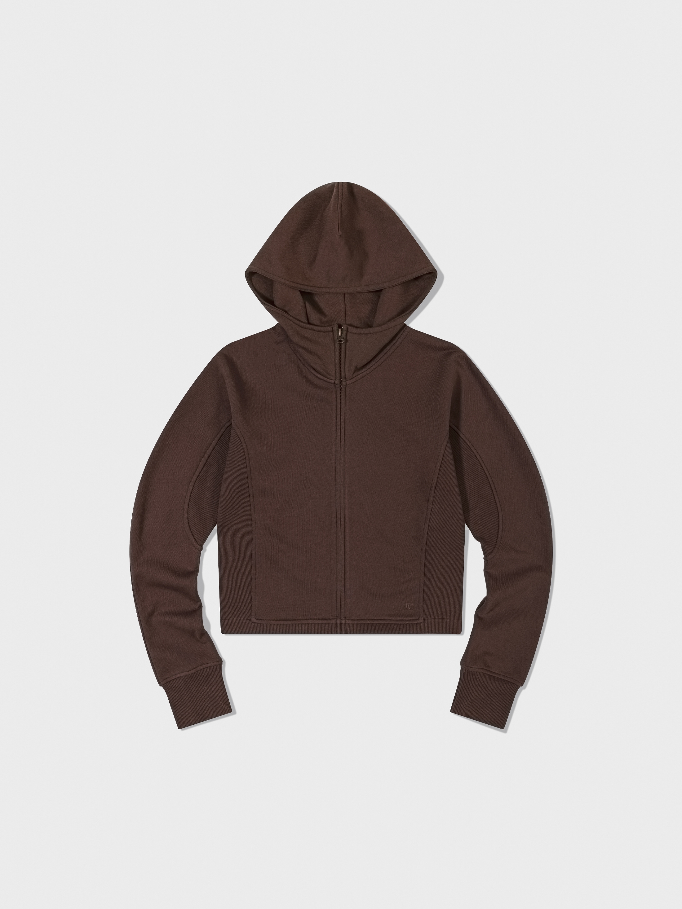 【LOW CLASSIC】 SIDE RIB ZIP-UP HOODIE : BROWN