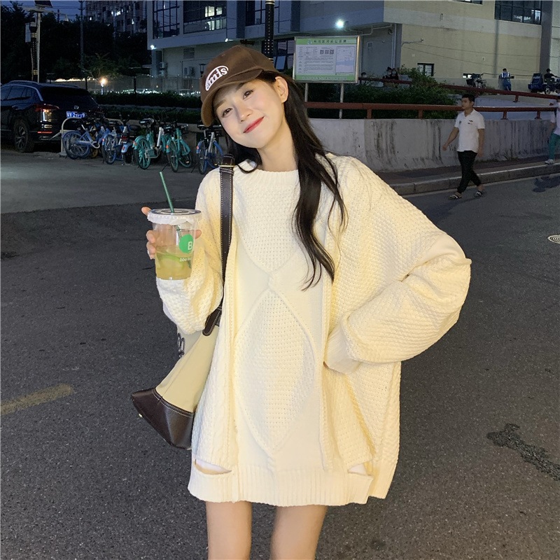 セーター トップス オーバーサイズセーター ミディアム丈 白 ホワイト 黒 ブラック 灰色 グレー