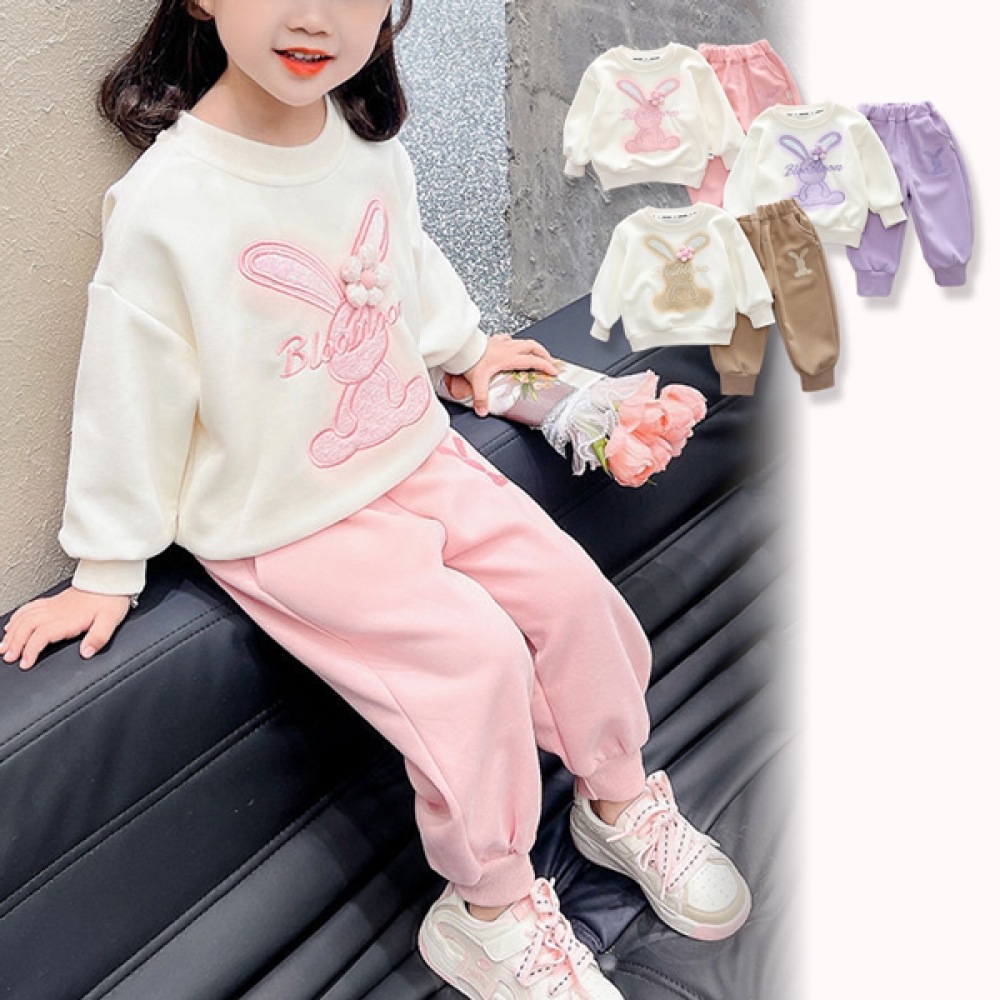 [JoyMulti] スパンコールウサギガールズスウェットシャツジョガートップ&ボトムセット 205576