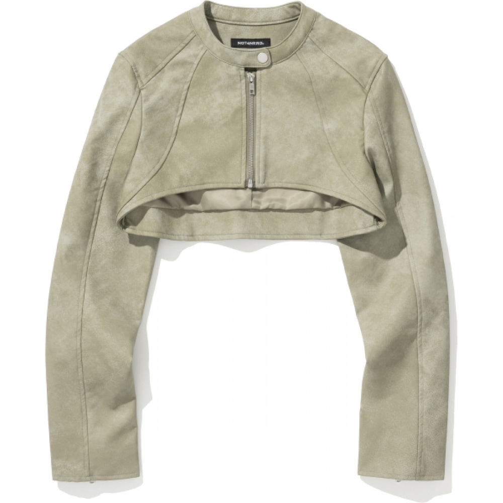 NOT4NERD W ビンテージクロップドレザージャケット-ライトカーキ