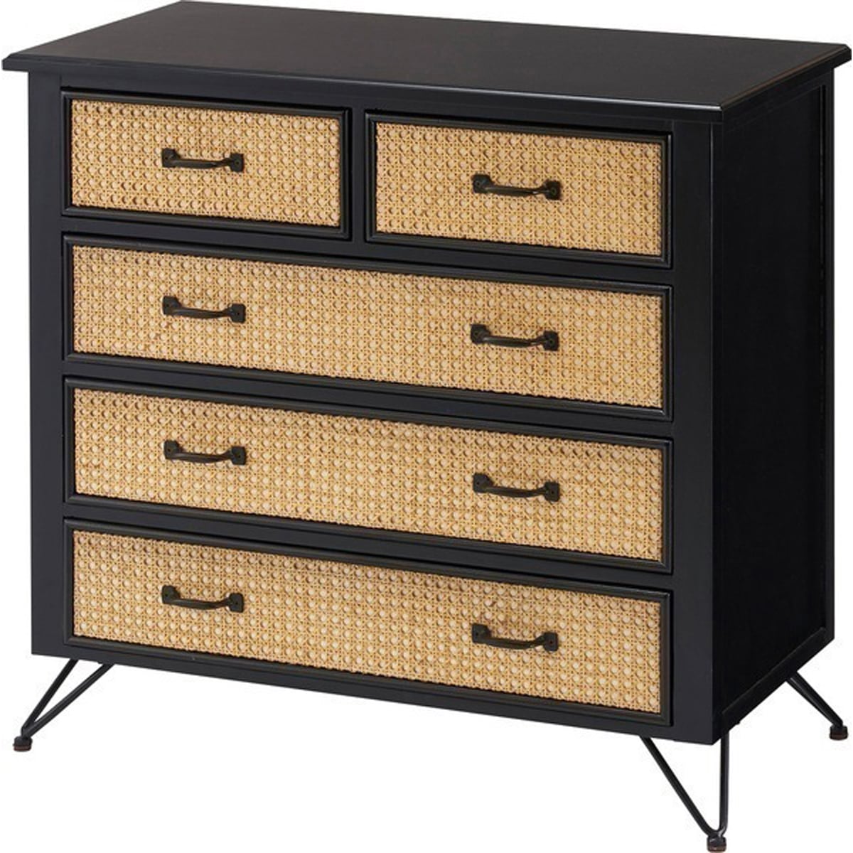 チェスト PM-337BK 棚 収納 タンス リビングチェスト ラタン 籐 ミンディ ナチュラル 木製 天然木 ブラック 黒 おしゃれ メンズライク 北欧 韓国 インテリア シンプル