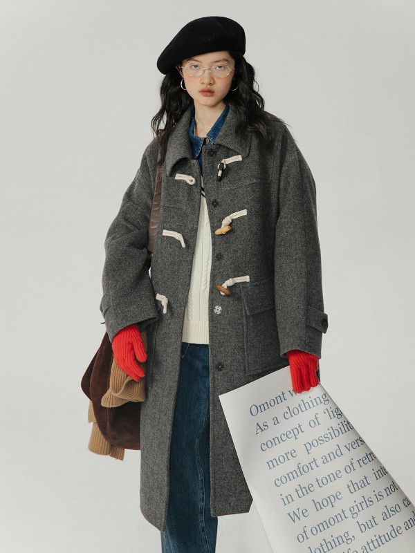 オーモント エッグタルト ホーム ホーンボタン ウールコート レディース 冬物 新作 ゆったり ミディアム ロング ウールコート