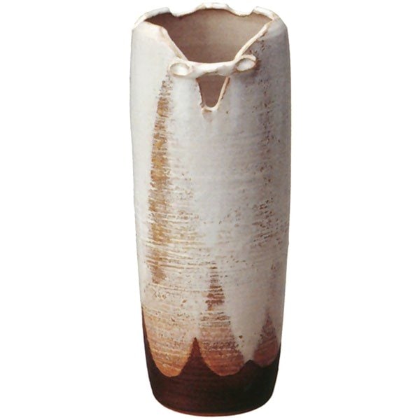 白釉松皮手付花入　10号 （信楽焼花瓶花入れ花器壺壷水盤一輪挿しフラワーベースＨ）