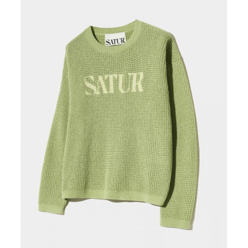 SATUR ロゴ刺繍入りクルーネックニットジェイドミント 11,644円
