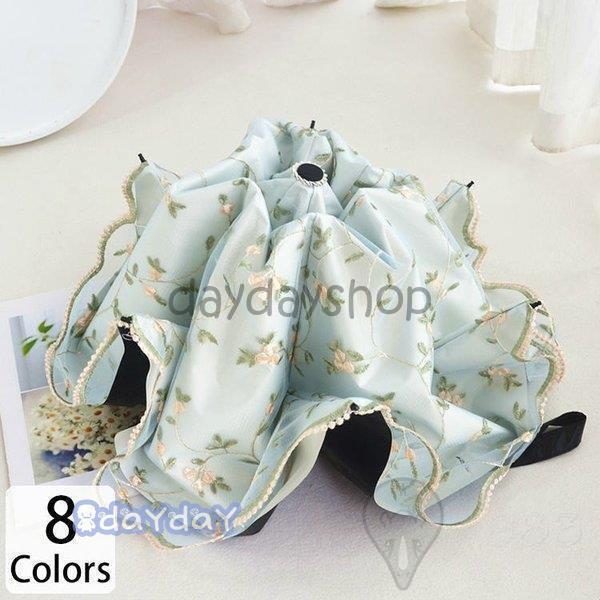 大ヒット 傘 レディース 可愛い 晴雨兼用 耐風 折りたたみ傘 折り畳み傘 ジャンプ おしゃれ 軽量 お花 小花 刺繍 レース エレガント 6本骨 三つ折り エレガント