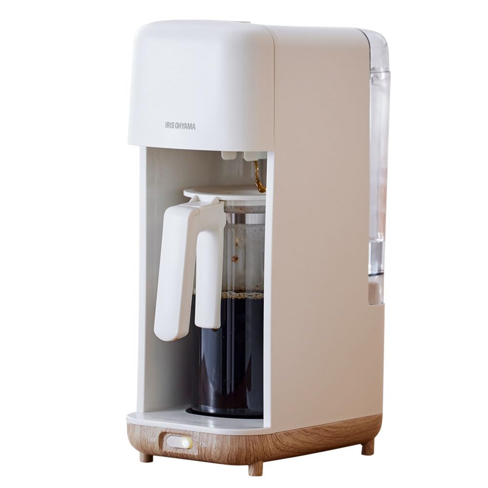 アイリスオーヤマ コーヒーメーカー ドリップ式 720ml 6杯分 幅15.1cm マグボトル対応 コーヒーサーバー付き CMS-0800-C アイボリー 木目