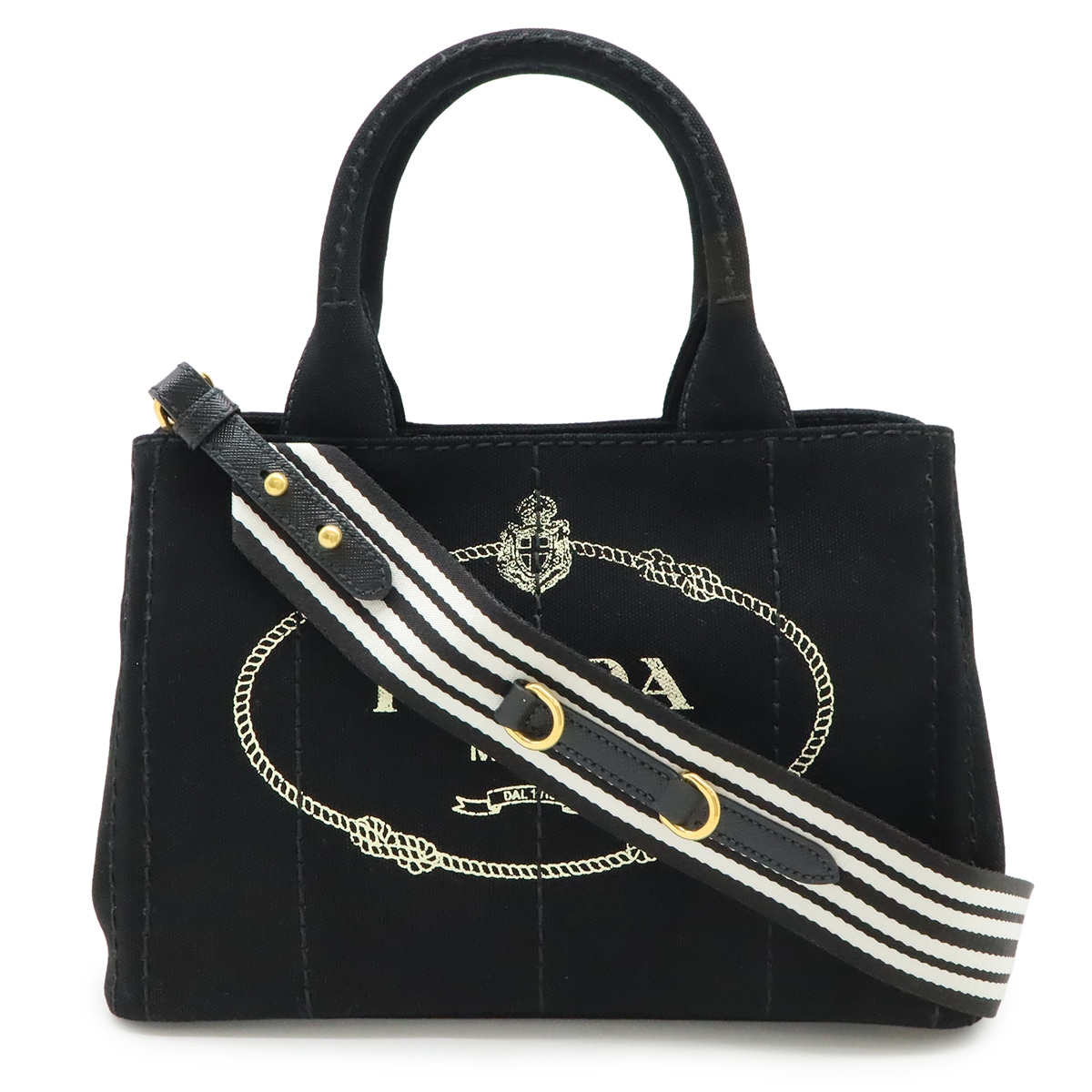 CANAPA カナパ トートバッグ 2WAY ショルダーバッグ ストライプショルダー 斜め掛け キャンバス NERO ブラック ゴールド金具 1BG43