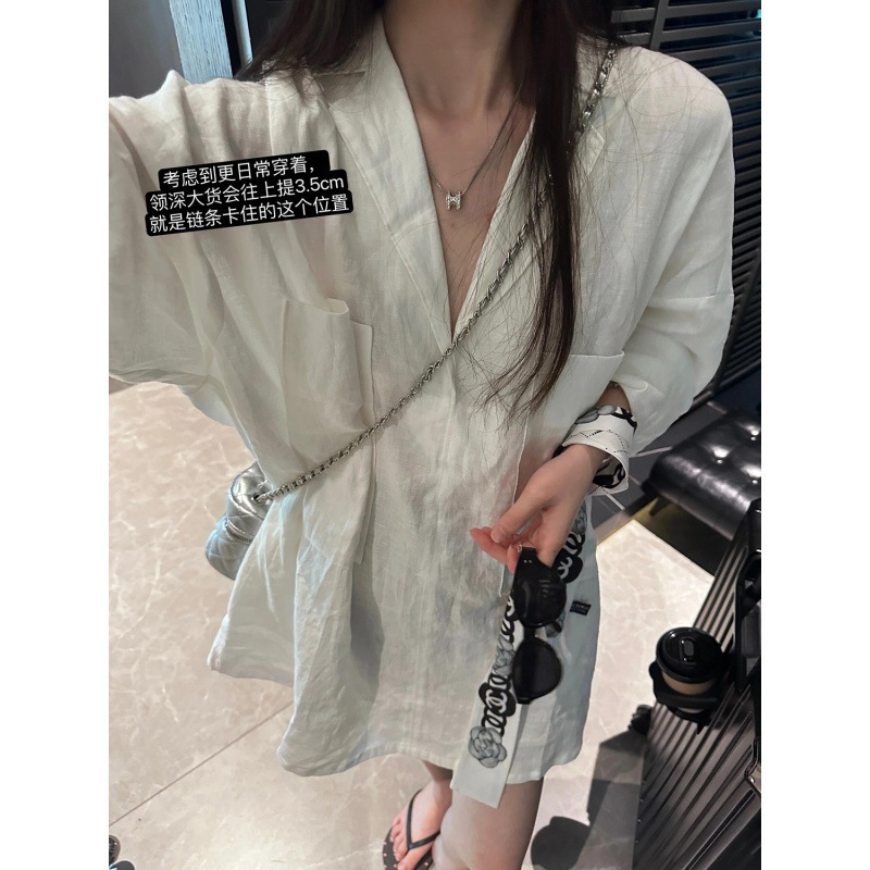 【1つ買うと10つ無料】夏の女性のための白いンコットンパッドシャツ薄い怠 スタイルハイエンドルーズ怠 の垂れ下がった