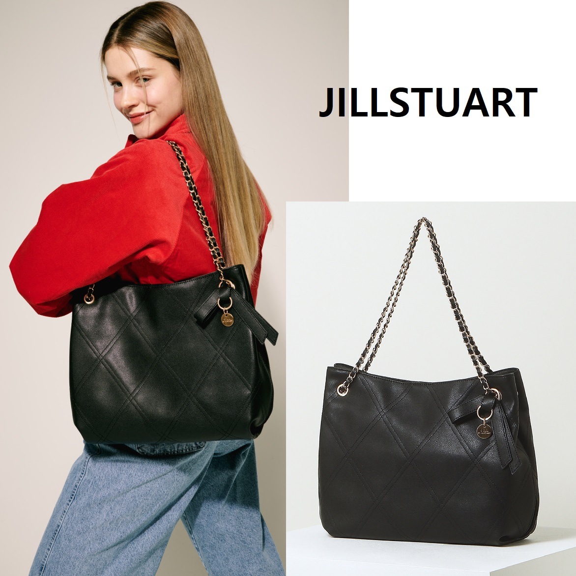 [JILLSTUART] [23SS] [BONNIE]ブラックキルティング牛革ショップバッグ