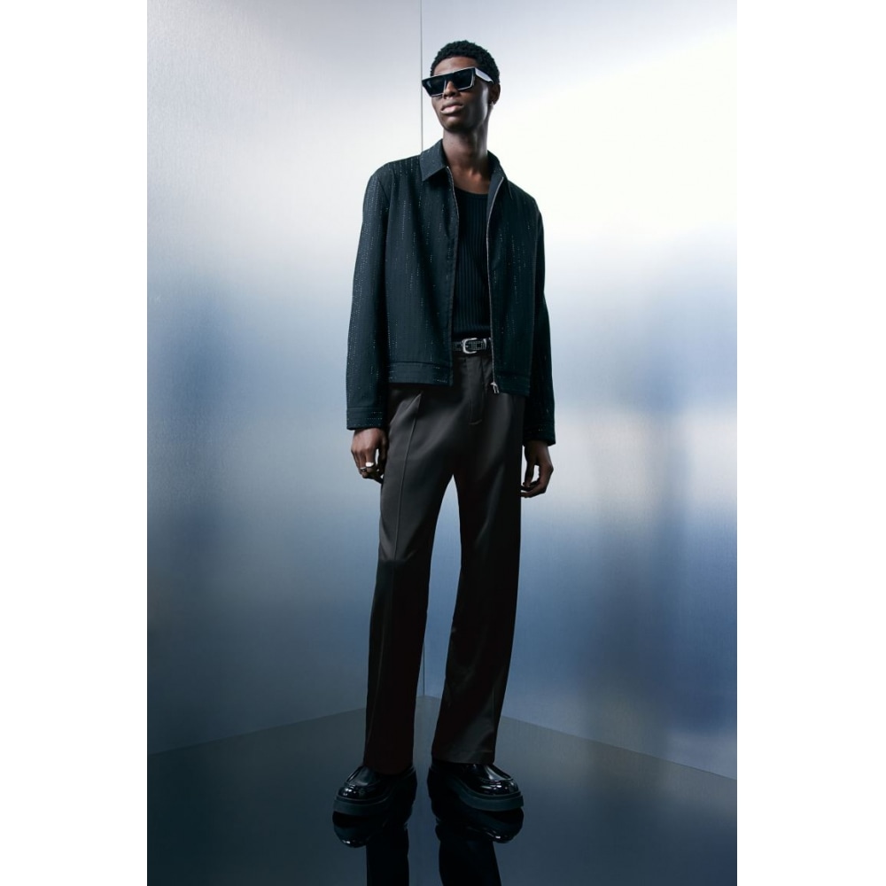 H&M リラックスフィットサテンパンツブラック