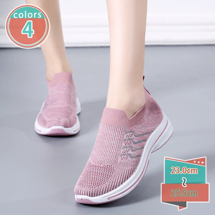 クーポン パンプス レディース ローヒール 靴 歩きやすい 疲れない 春夏秋 通勤 軽量 通気 ニットスリッポン 黒 スニーカー カジュアル 柔らかい フラット ぺたんこ フラットシューズ オフィス