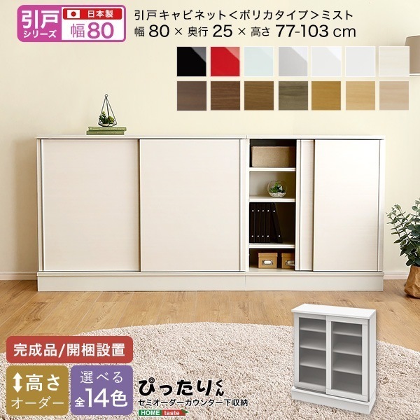 【引戸シリーズ】セミオーダーカウンター下収納ぴったりくん キャビネット(ポリカタイプ ミスト) 幅80cm×奥行25cm