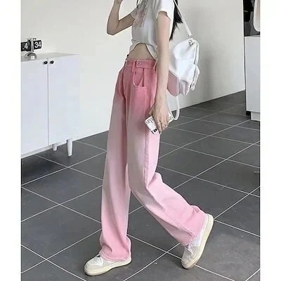 デニムパンツ 春 韓国 ピンク ジーンズがしている ズボン本 グラデーション キャリーバッグデニムパンツ かっこいい！スラックスパンツ