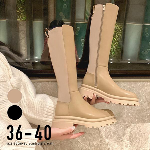 ブーツ レディース 秋 冬 ロング 厚底 カジュアル きれいめ 高見え 韓国コーデ シンプル かわいい 韓国ファッション / スリムフィットタンクロングブーツ