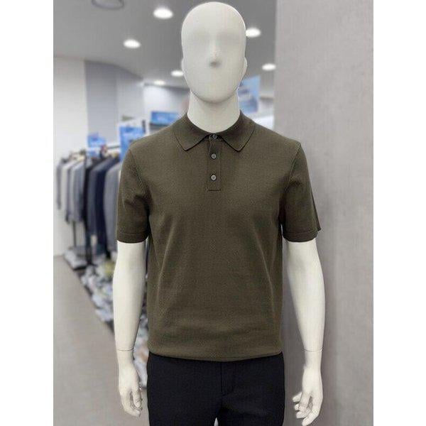 男性夏半袖ウォッシャブル綿100%ポロカラーネックニットトップTシャツ5カラー_JK